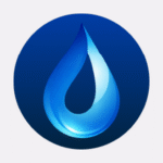 DropFi logo, a stylized blue water droplet on a dark blue circular background.